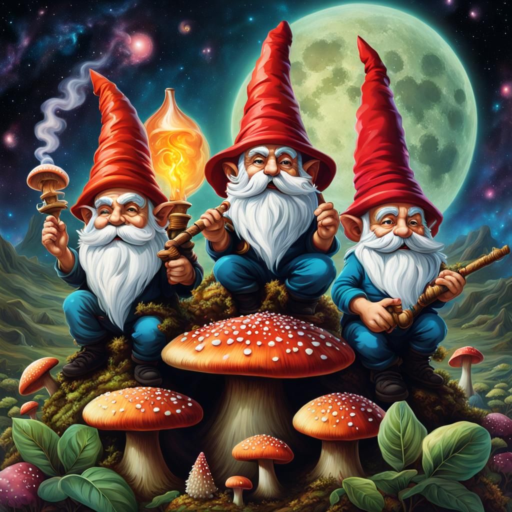 Gnomes Smoking Hookahs on Space Mushrooms