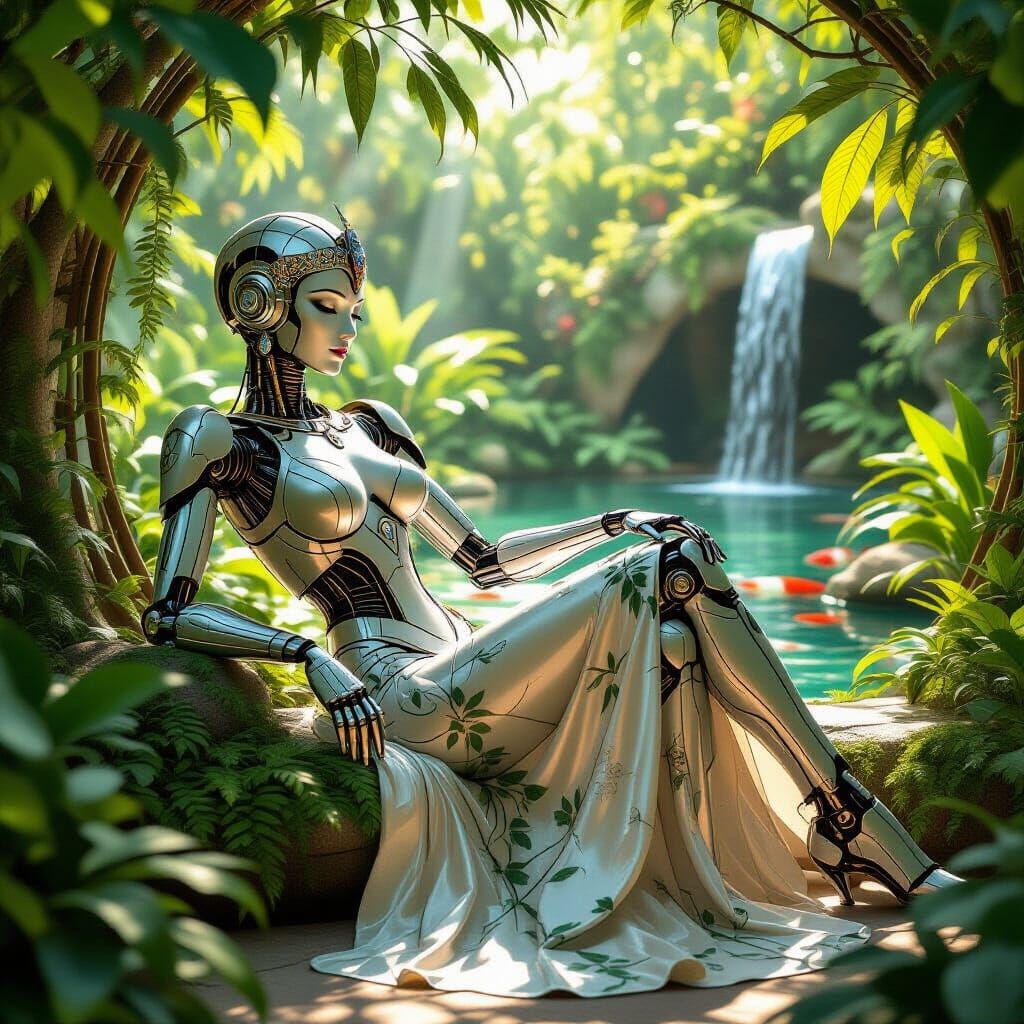 Art Deco Robot in Botanical Garden