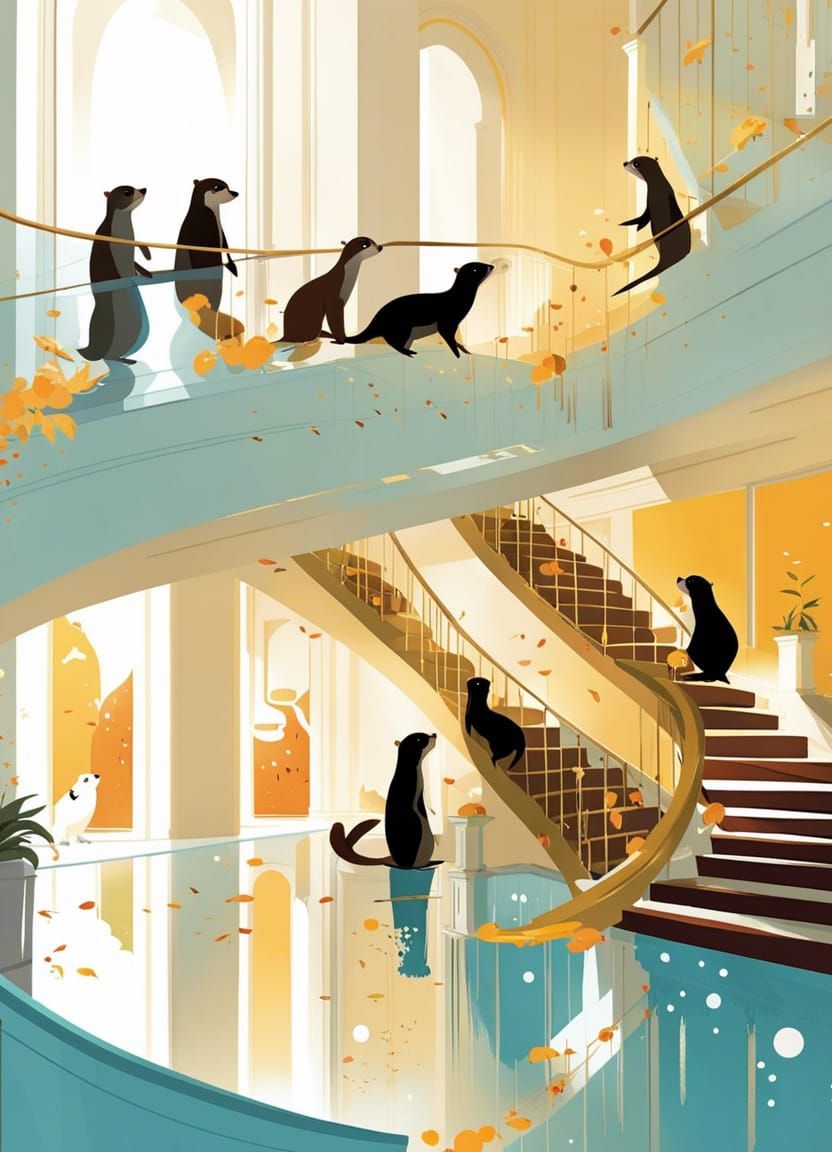 Hotel Lobby Teeming with Lively Otters
