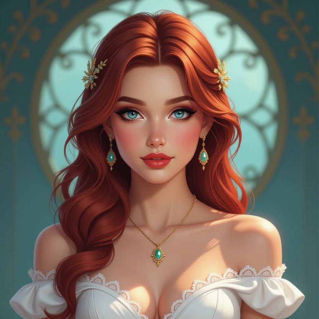 Red-Haired Girl Portrait in Fantasy Realism Style