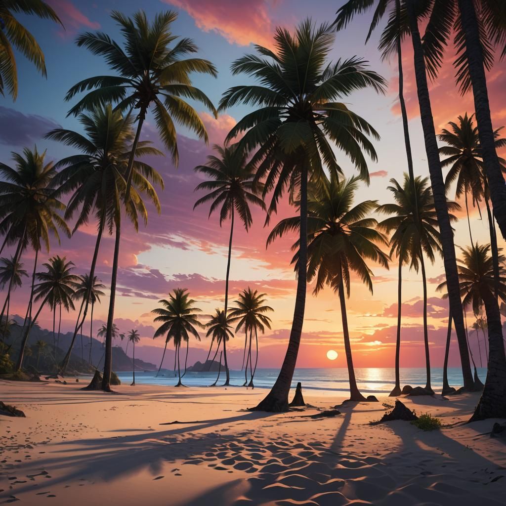 Tropical Beach Sunset in Detailed Matte Painting