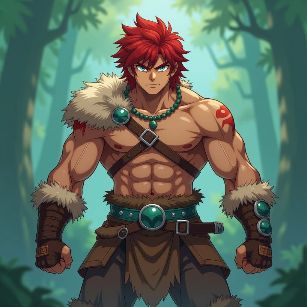 Anime Prehistoric Fighter in Cel-Shaded Style