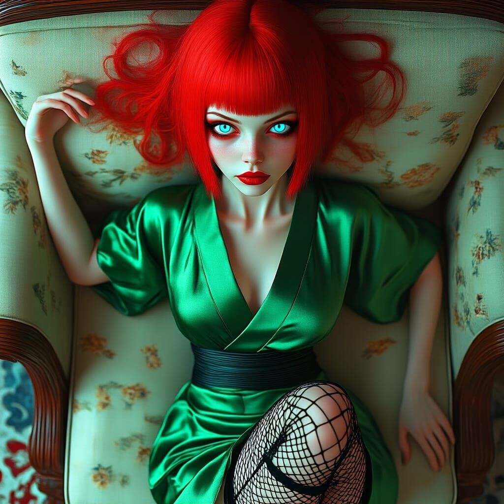 Android Woman in Kimono, Hyperrealistic Sci-Fi Art