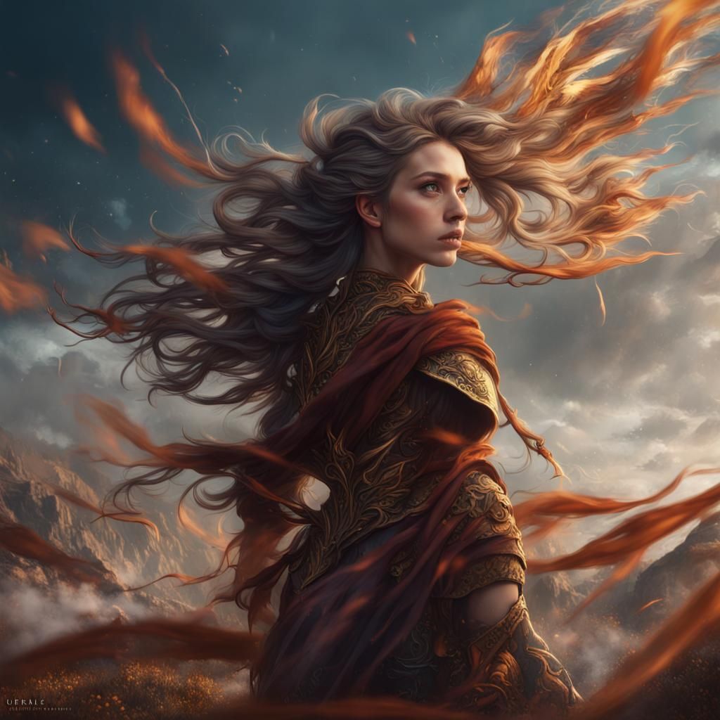 Wind Element Girl in Detailed Matte Painting