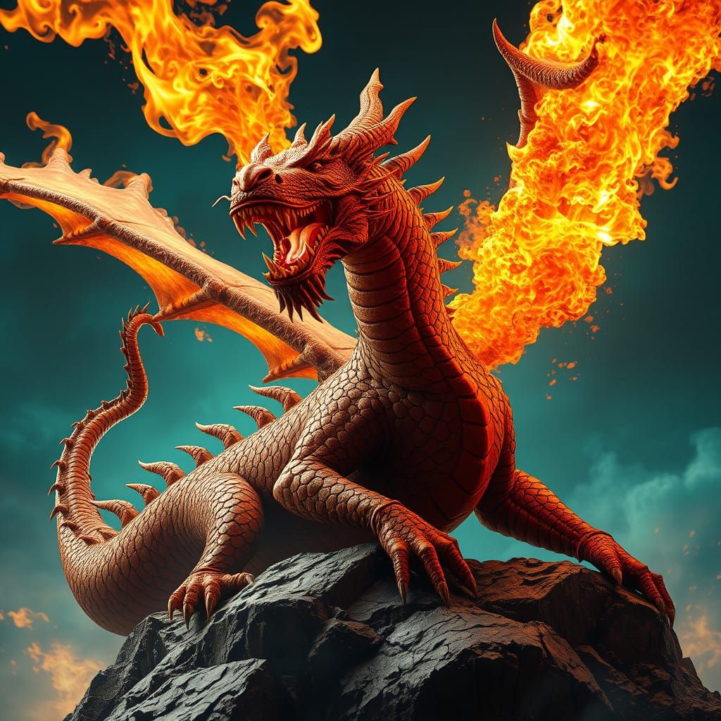 Majestic Clay Dragon Unleashes Fiery Blasts in Nature-Inspir...