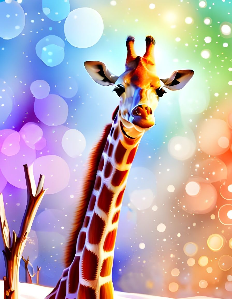 Giraffe on Skis in Pop Art Style