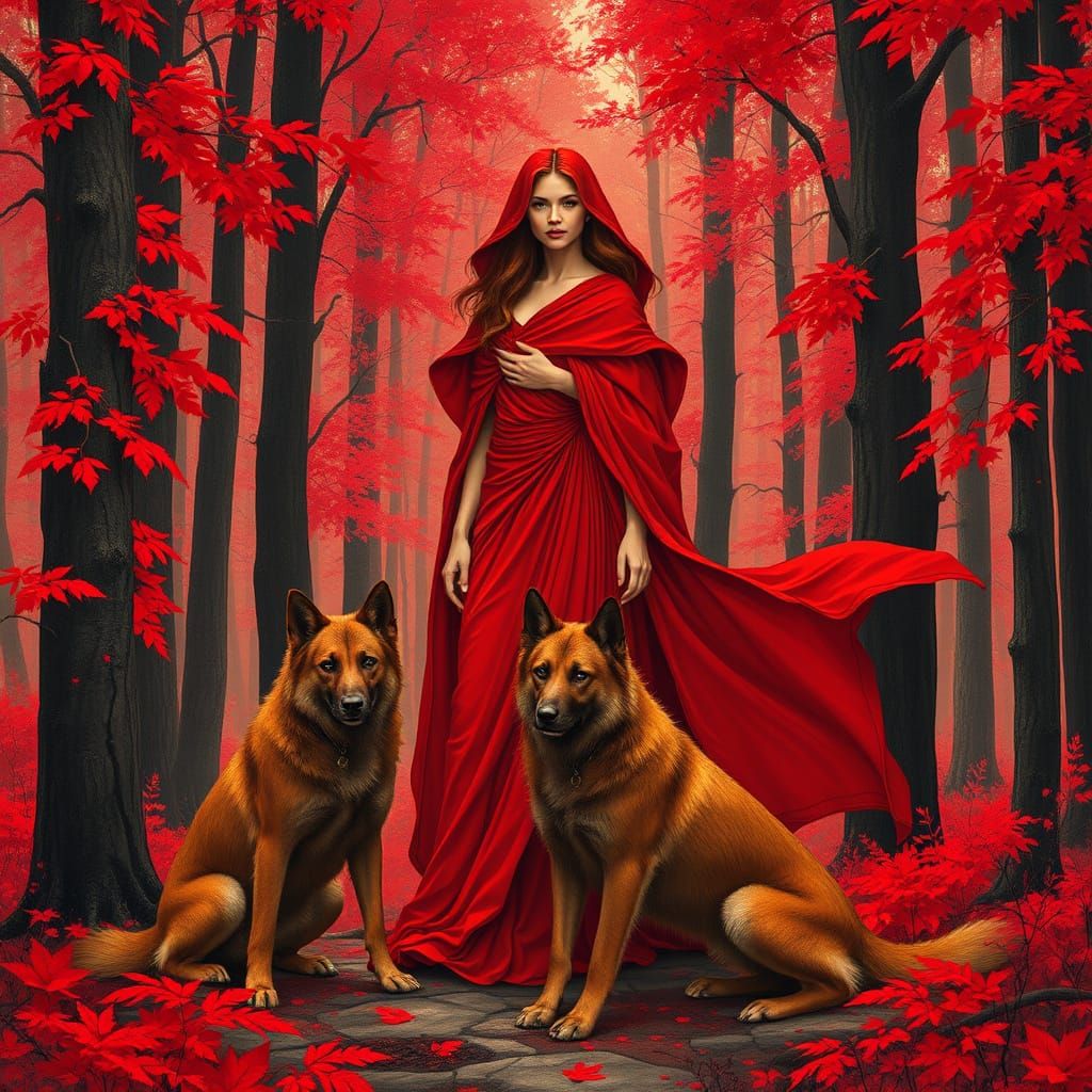 Red Goddess in Scarlet Forest, Art Nouveau Style