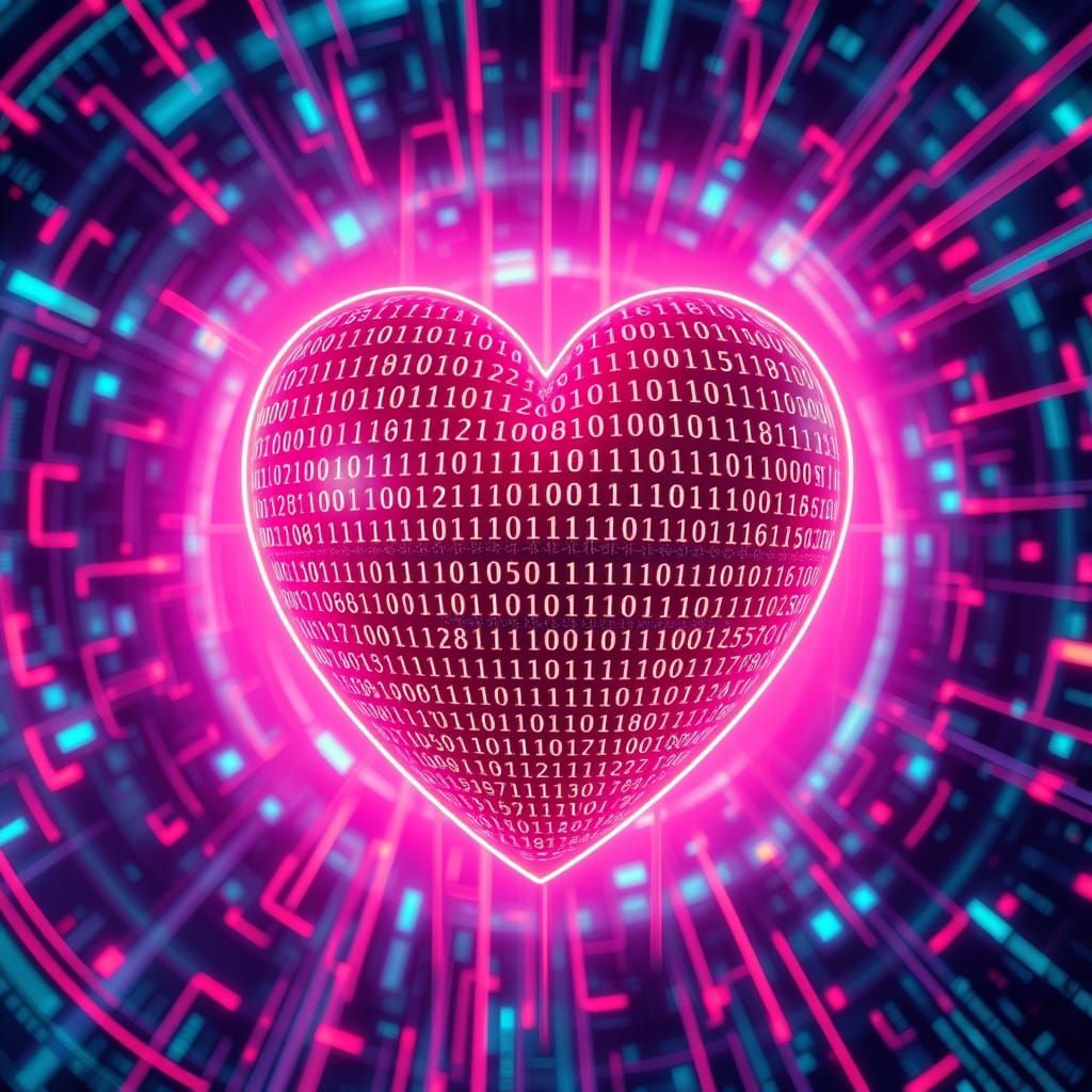 Cyberpunk Heart in Binary Code