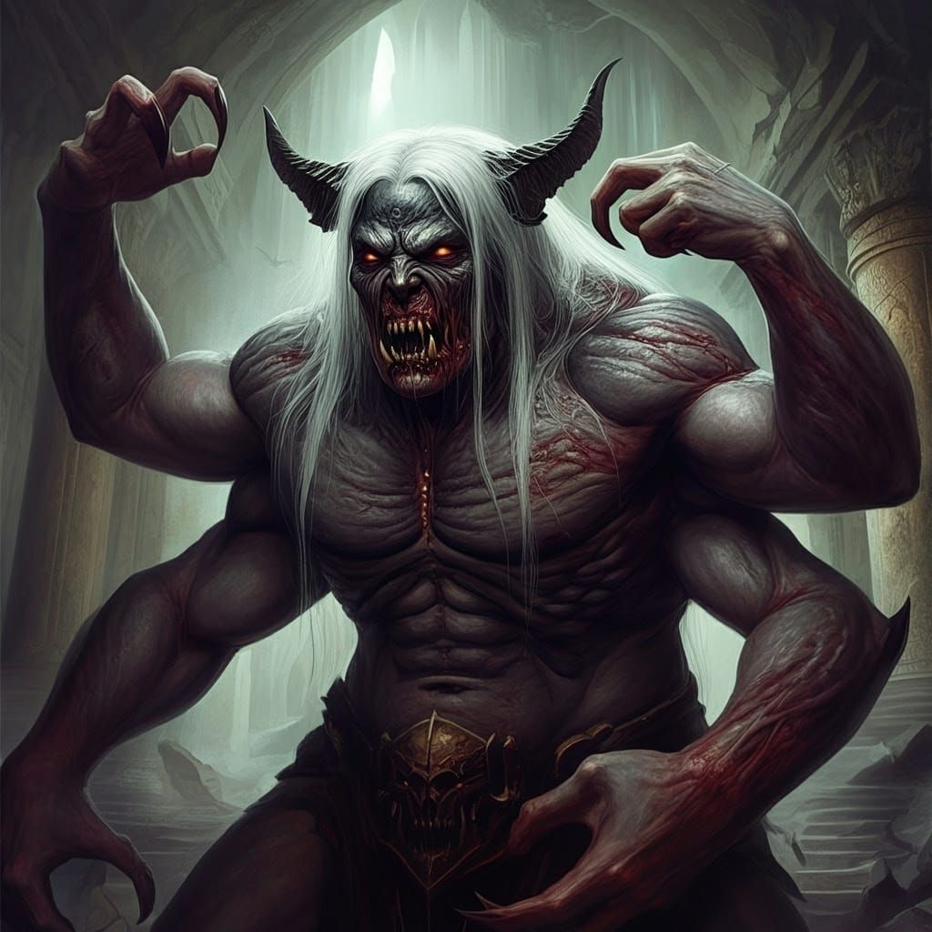 Dark Fantasy Creature in Ruined Temple