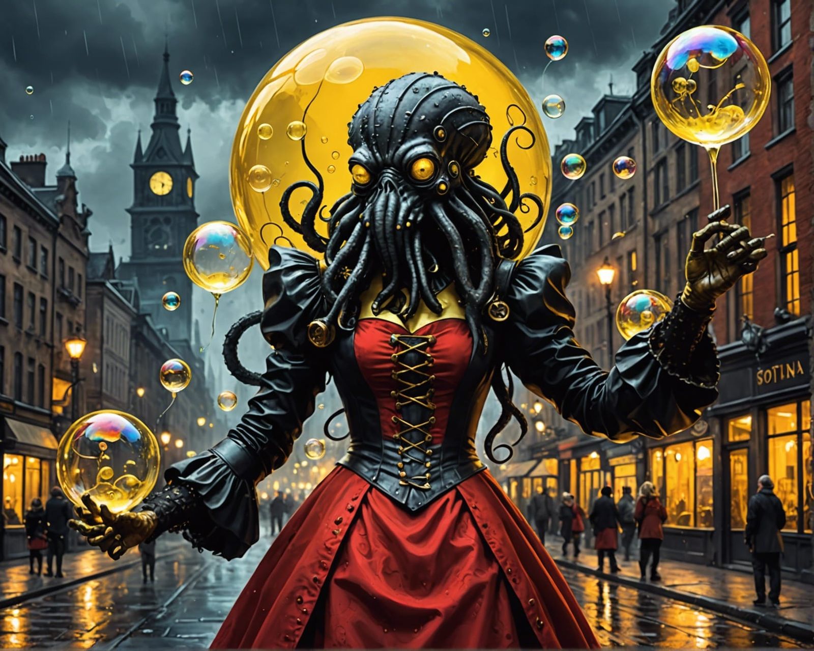 Steampunk Cthulhu Bubbles in Vivid Oil Painting
