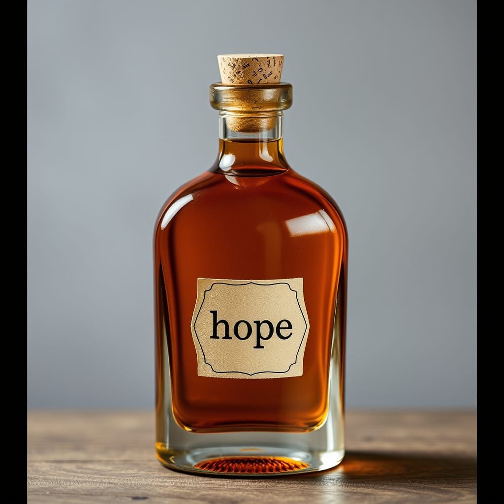 Aged Amber Glass Bottle with Cork and Hope Label