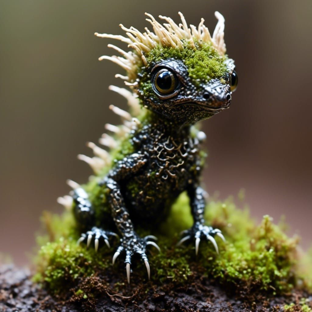 Moss Dragon Hatchling Portrait with Root Sprouts