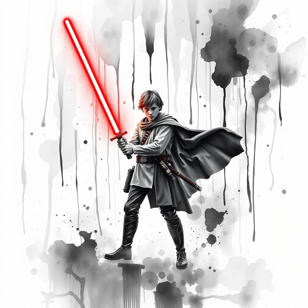 Heroic Lightsaber Wielder in Dark, Dreamy Digital Art