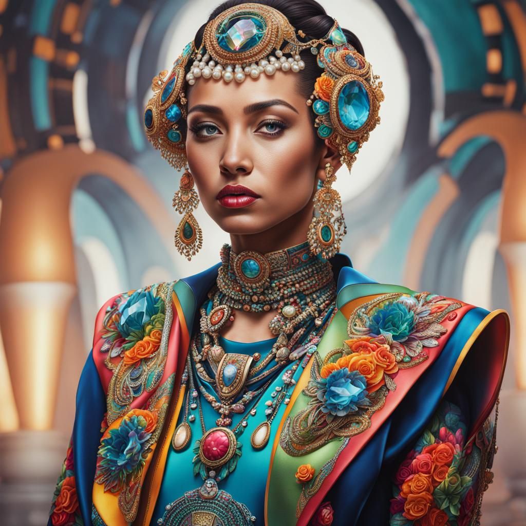 Hyperrealistic Portrait: Woman in Futuristic Jewelry