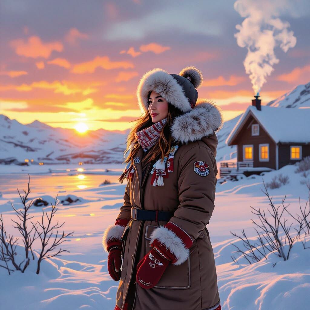 Inuit Woman and Breathtaking Arctic Sunset