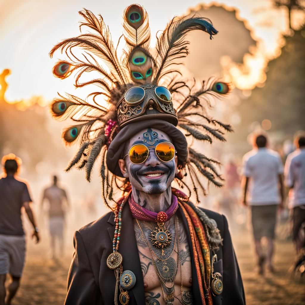 Psychedelic Voodoo Peacock Scarecrow in Fantasy Realism