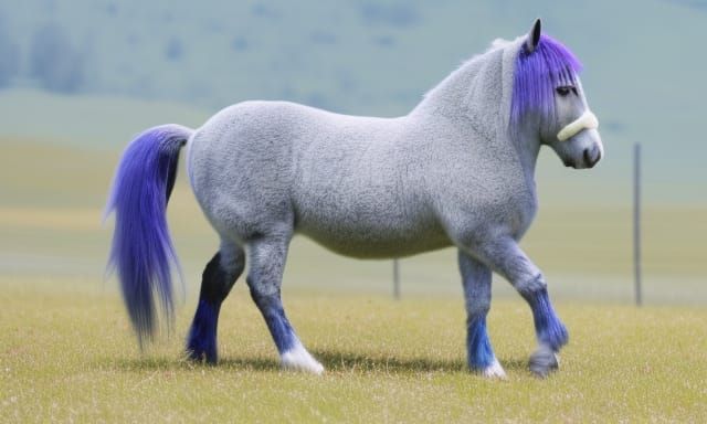 Thin Fluffy Blue Roan Horse with Purple