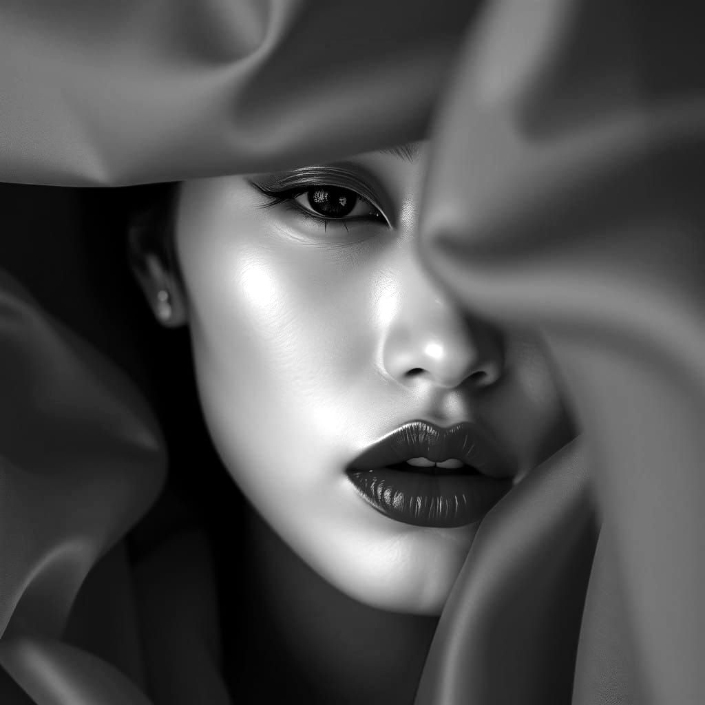 Photorealistic Black and White Fine Art Portrait in Ultra Hi...