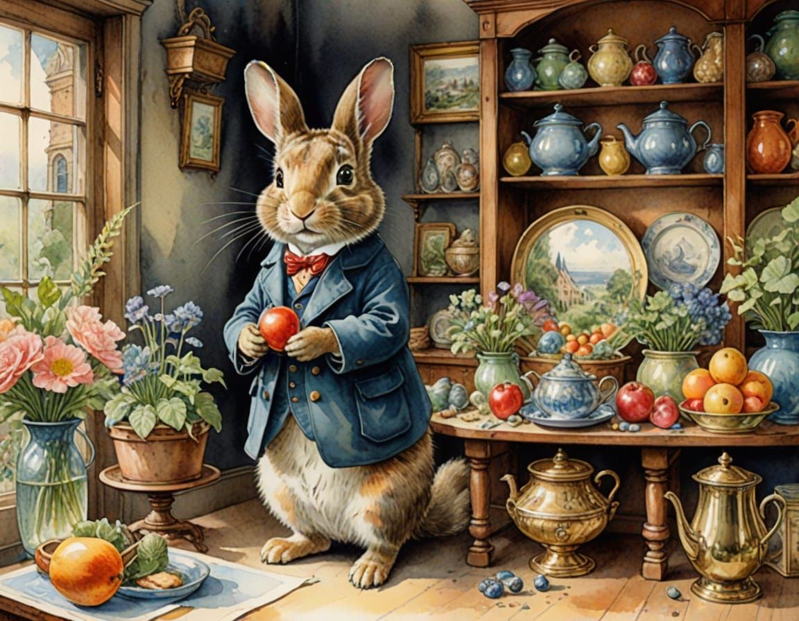 Wonderful Victorian Watercolor Art Deco Emporium Scene