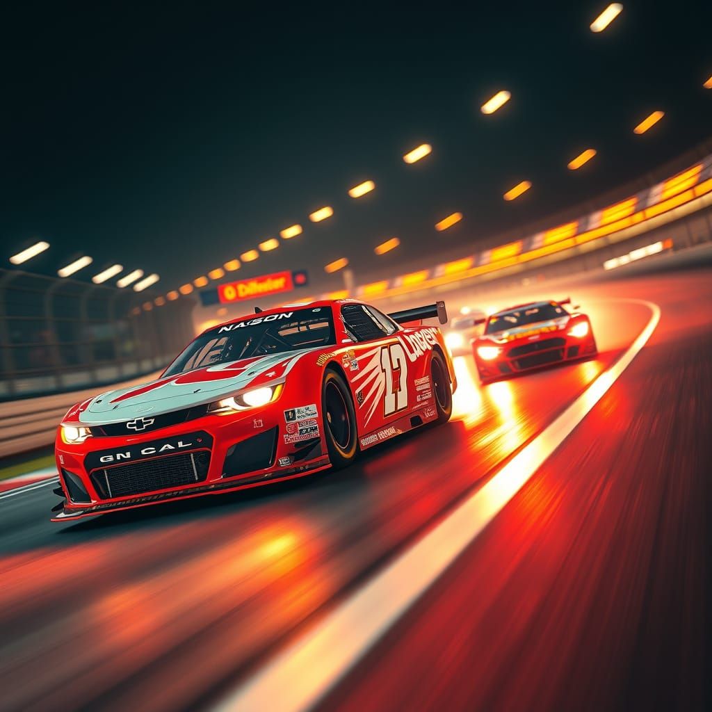 Nascar Race Car at Night in Digital Art Style