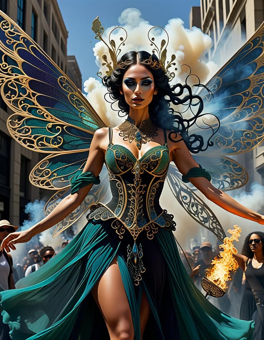 Fairy at Protest March in Gothic Generative Art