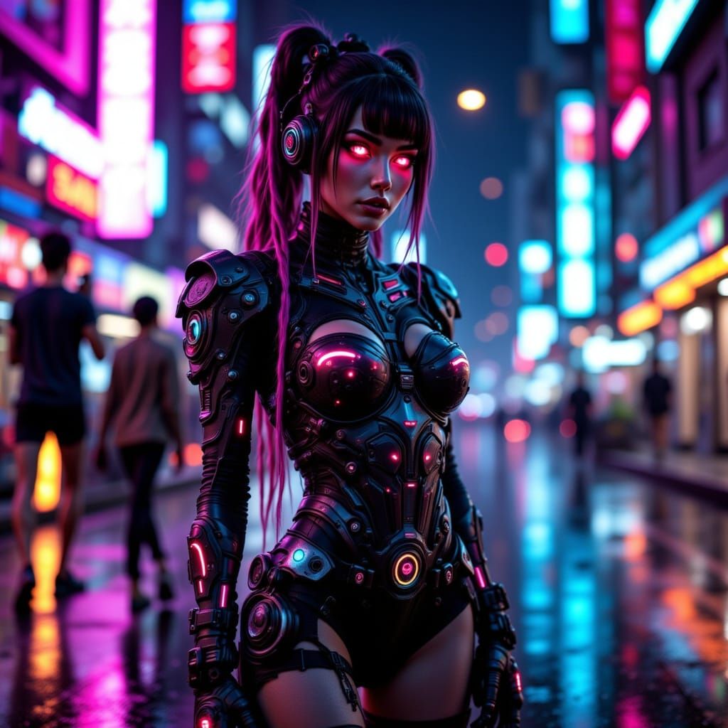 Cyberpunk Women with Glowing Eyes and Plasma Pistols