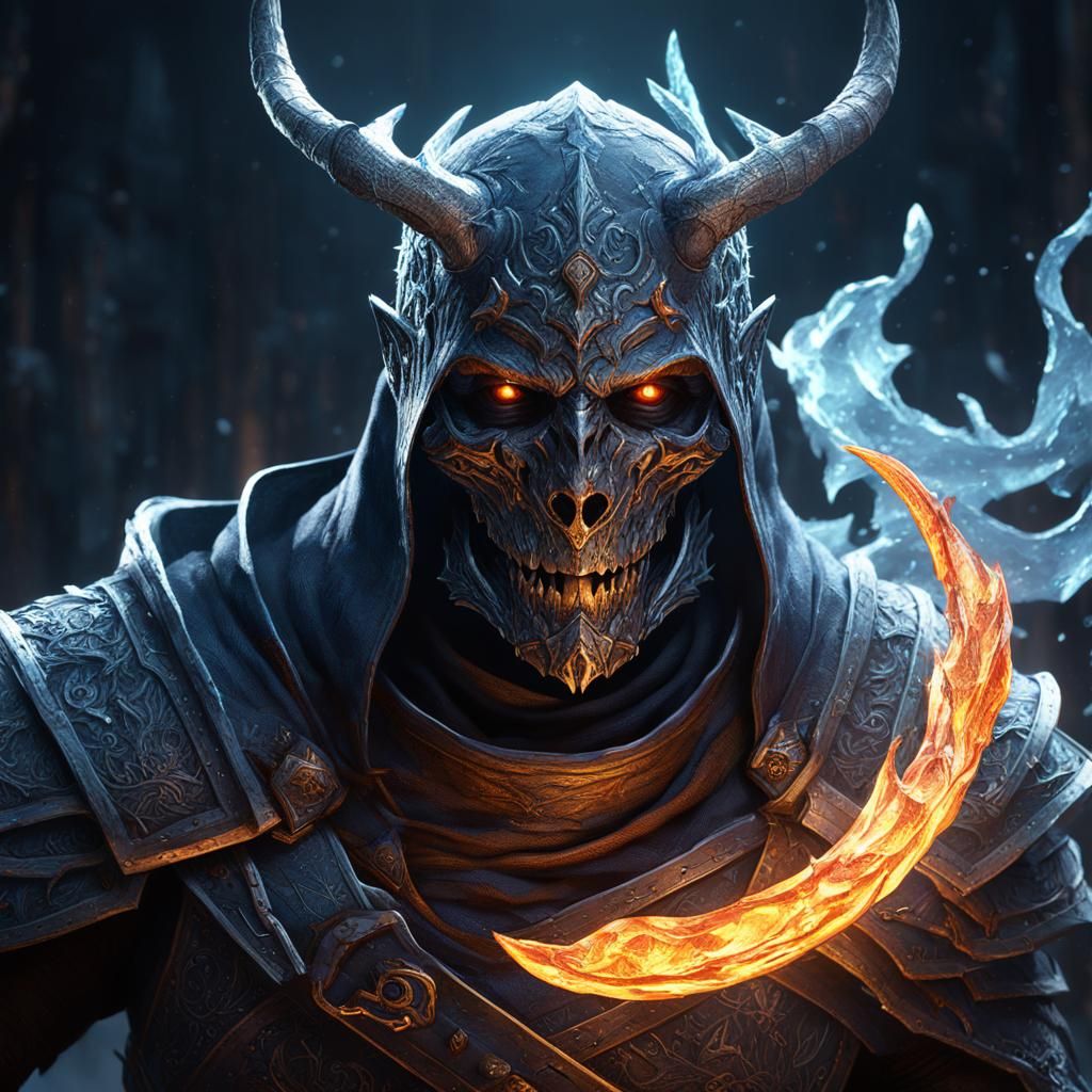 Ice and Fire Undead Assassin in Dark Fantasy Style