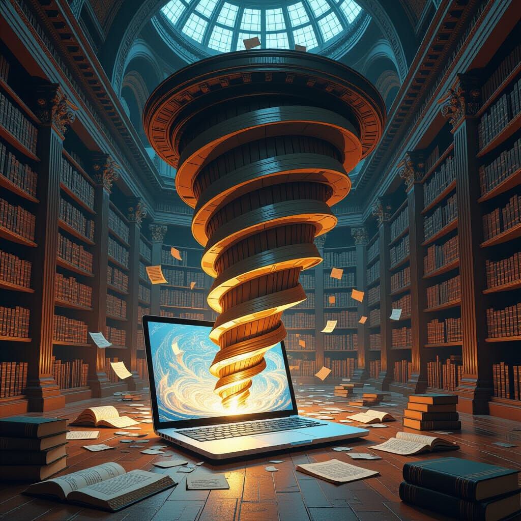 Library of Alexandria: Digital Vortex in Surreal Style