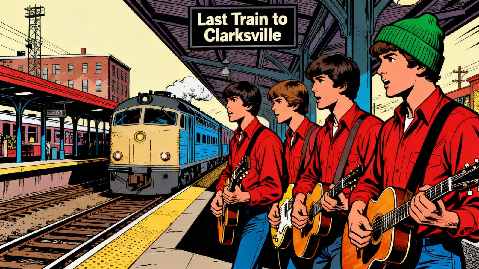 1960s Train Station in Comic Style with Guitarists