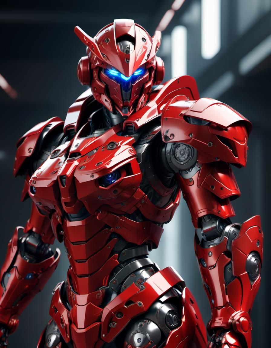 Anime Mecha Knight in Red Armor