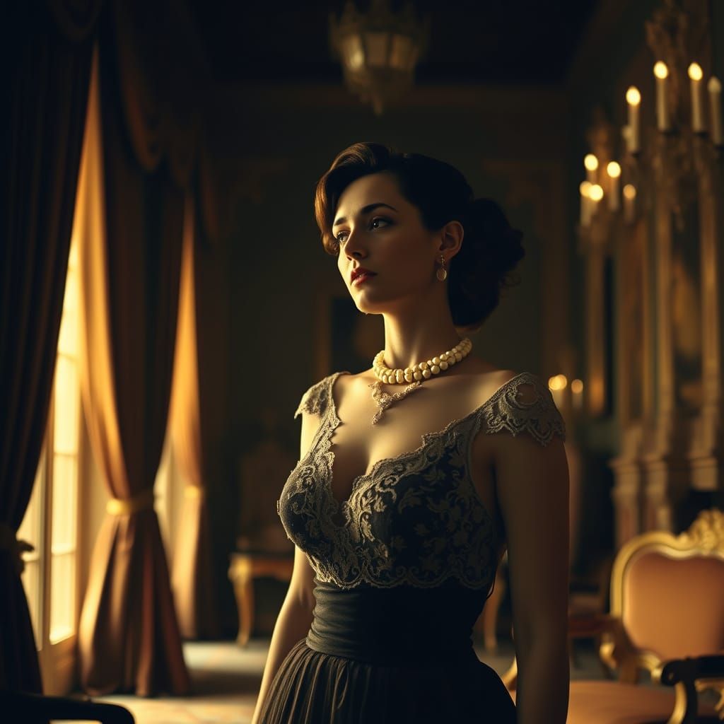 Vintage Italian Beauty Lost in Thought, Renaissance Palace