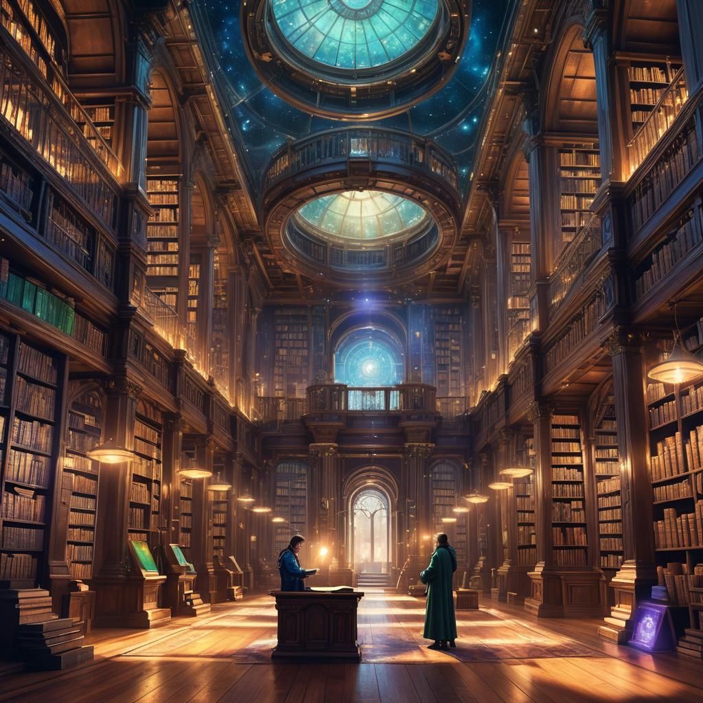 Time Machine in Grand Library: Sci-Fi Concept Art