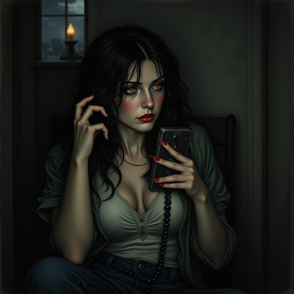 Distraught Woman Dials Crisis Hotline in Moody Nighttime Sce...