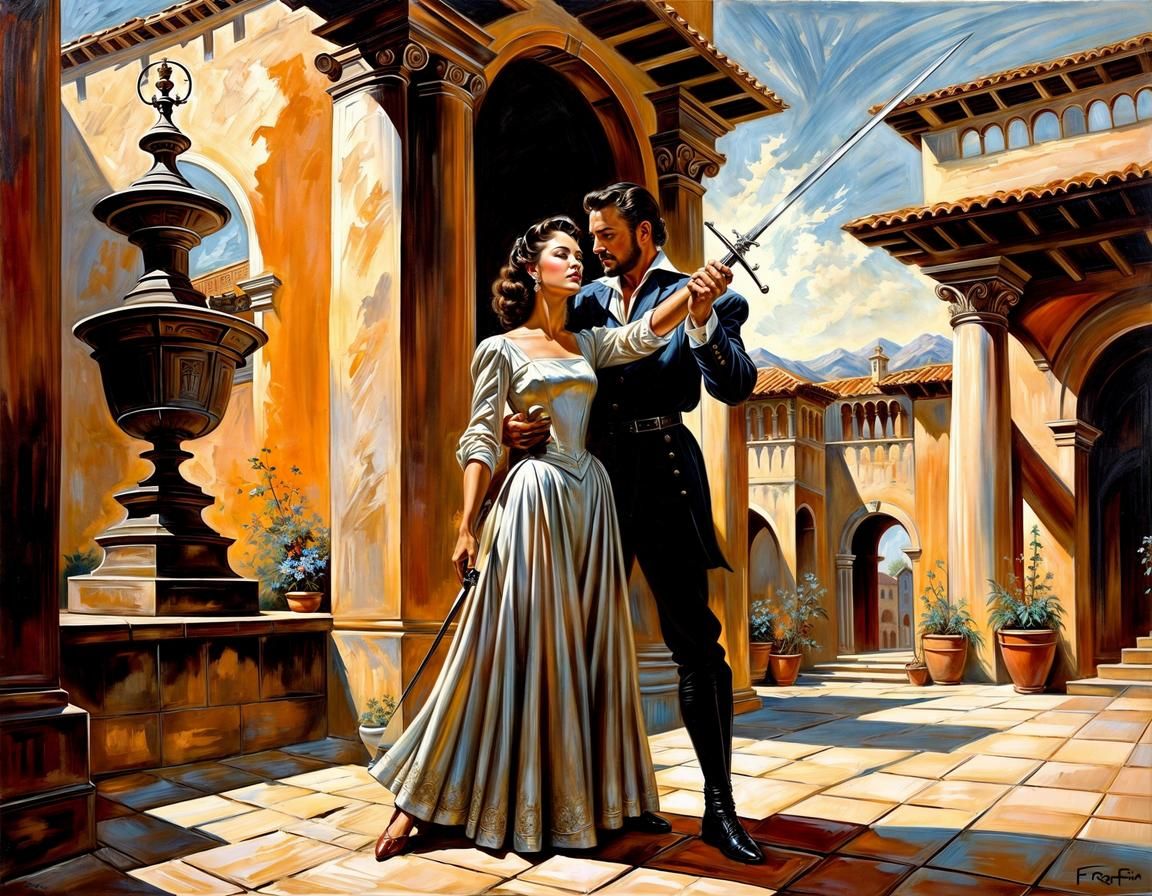 Fencing Lesson in Frank Frazetta Style