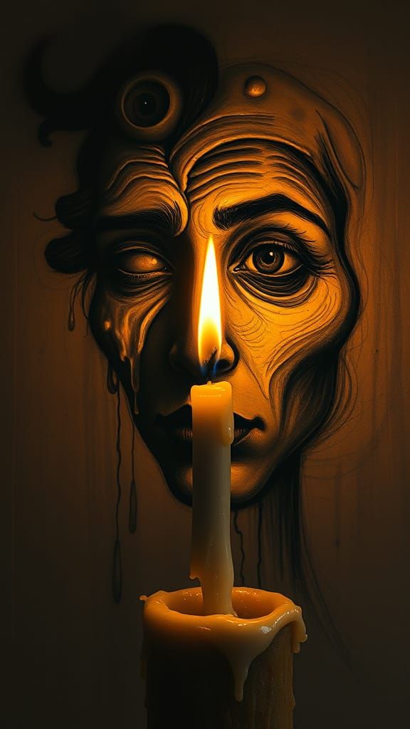 Melting Wax Face in Baroque Chiaroscuro Style