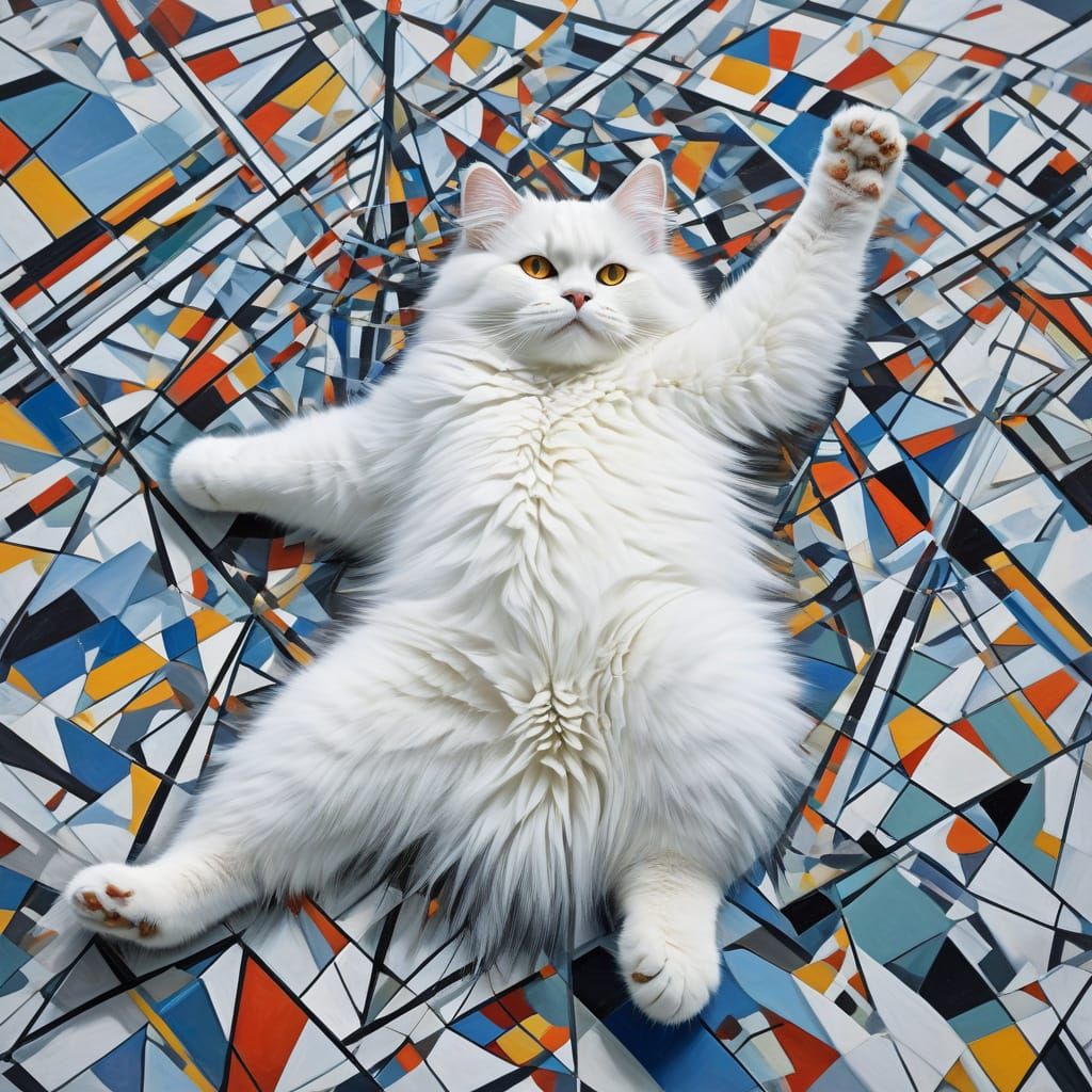 Cubist British Longhair Cat in Vibrant Geometric Shapes