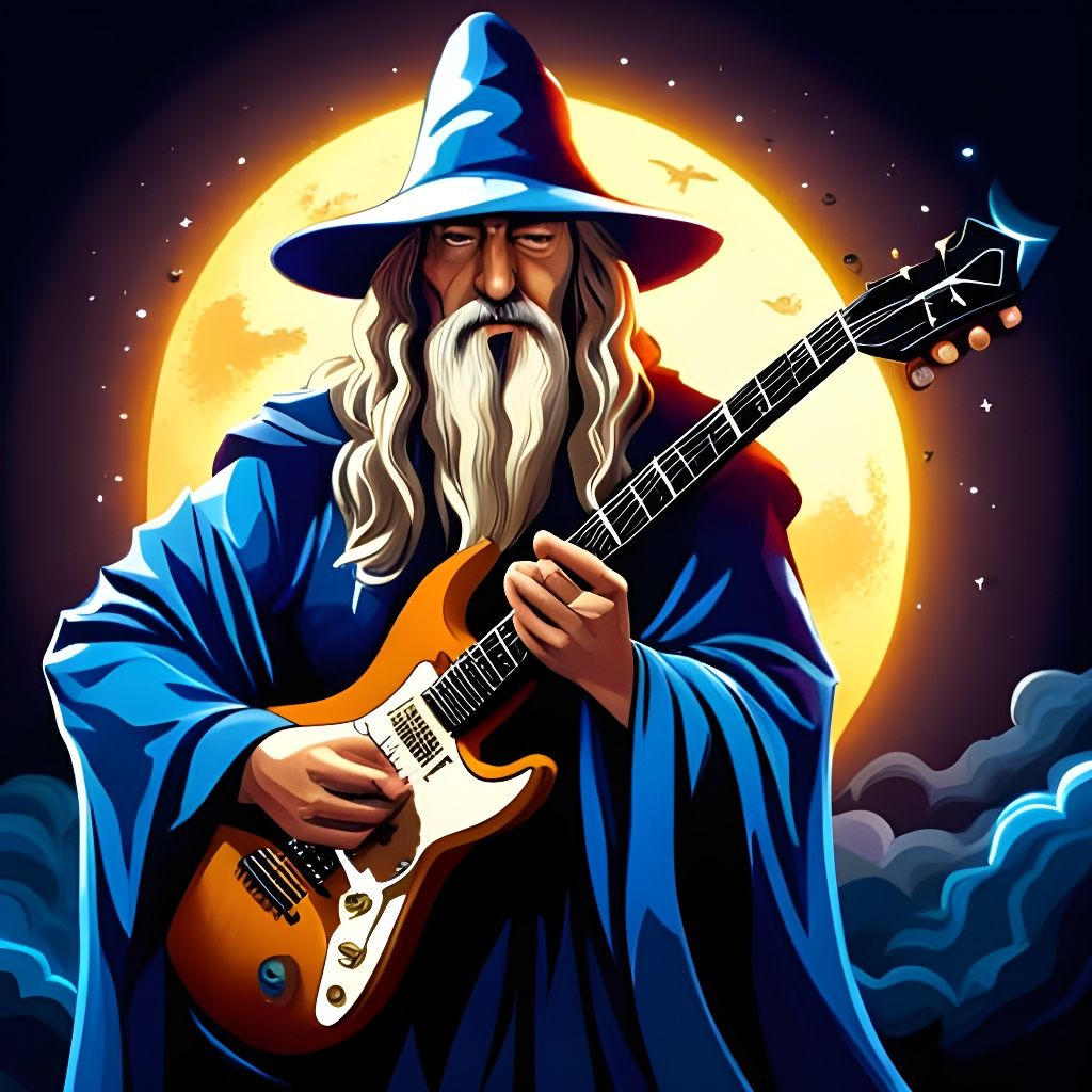 Gandalf Wizard Rocking Electric Guitar in Space