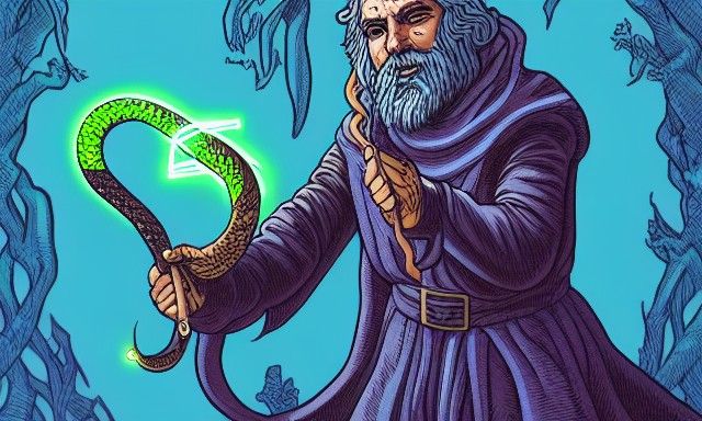 Mage Casting Spell with Snake, Detailed 8K