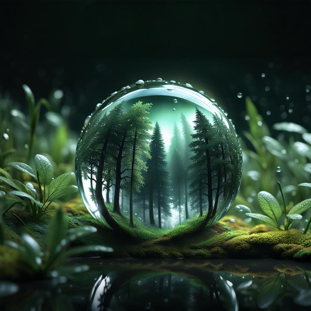 Dewdrop Reflecting Forest in Photorealistic CGI