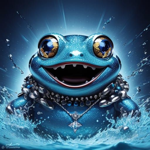 Surreal Hyperrealistic Frog in a Vibrant Splash Art Scene