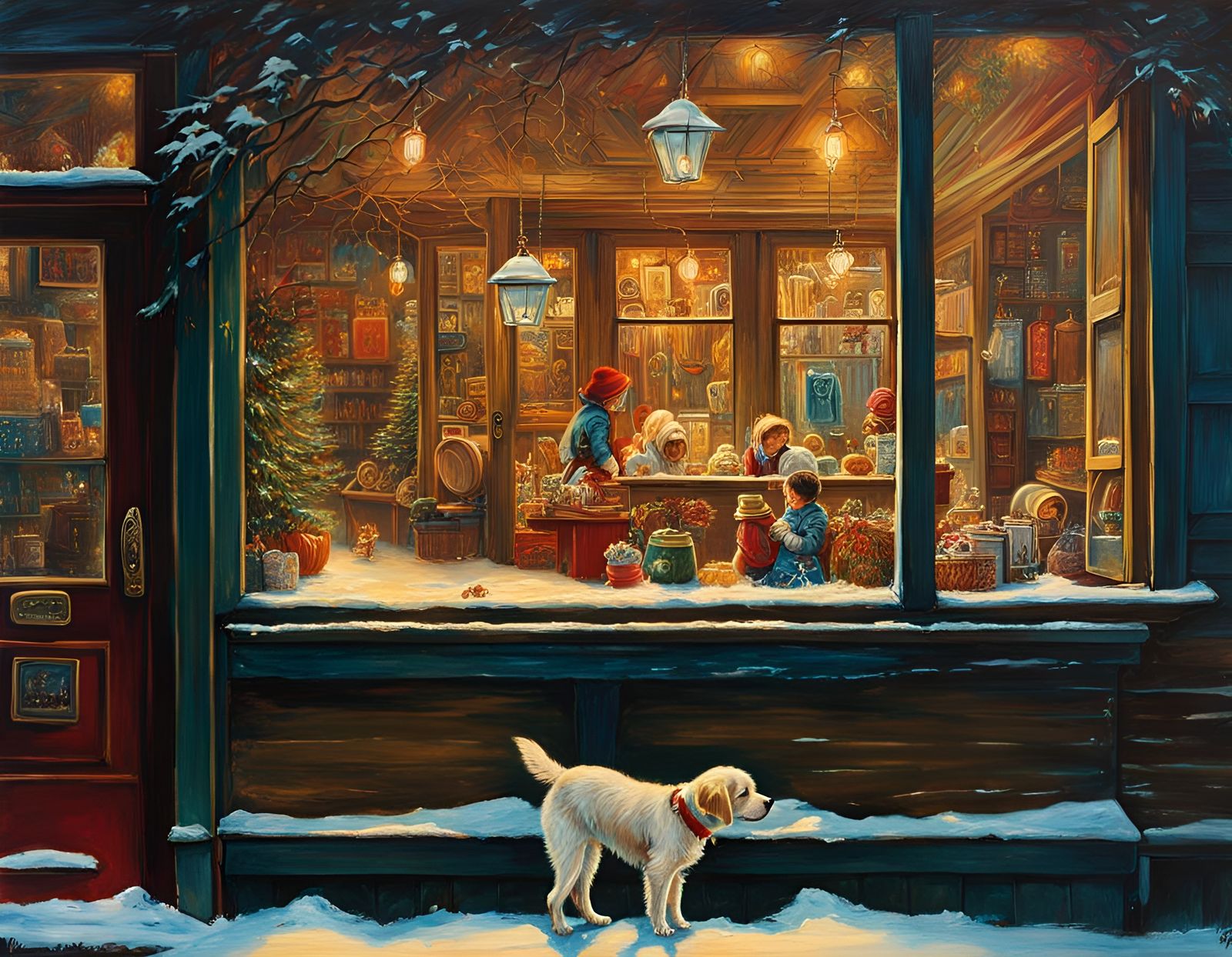 Puppy Gazing into Pet Shop Window: Classical Painting