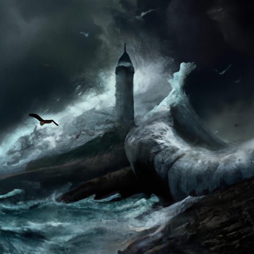 Dramatic Lighthouse in Stormy Seas Digital Painting