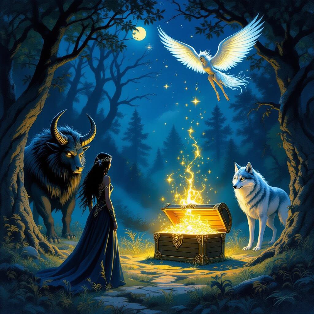 Mythical Guardians Protecting Treasure Chest