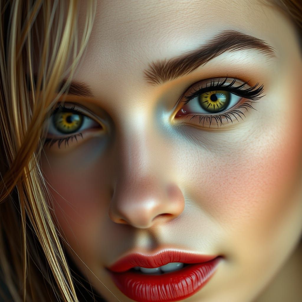 Hyper-Realistic Portrait of a Woman's Face with Intense Gree...