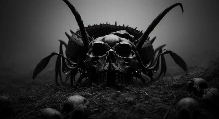 Army Ants Crawling on Skull: Photorealistic Concept Art