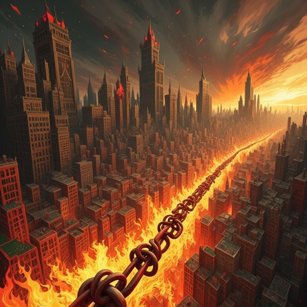 Fiery Chain of Vengeance in Cyberpunk Style