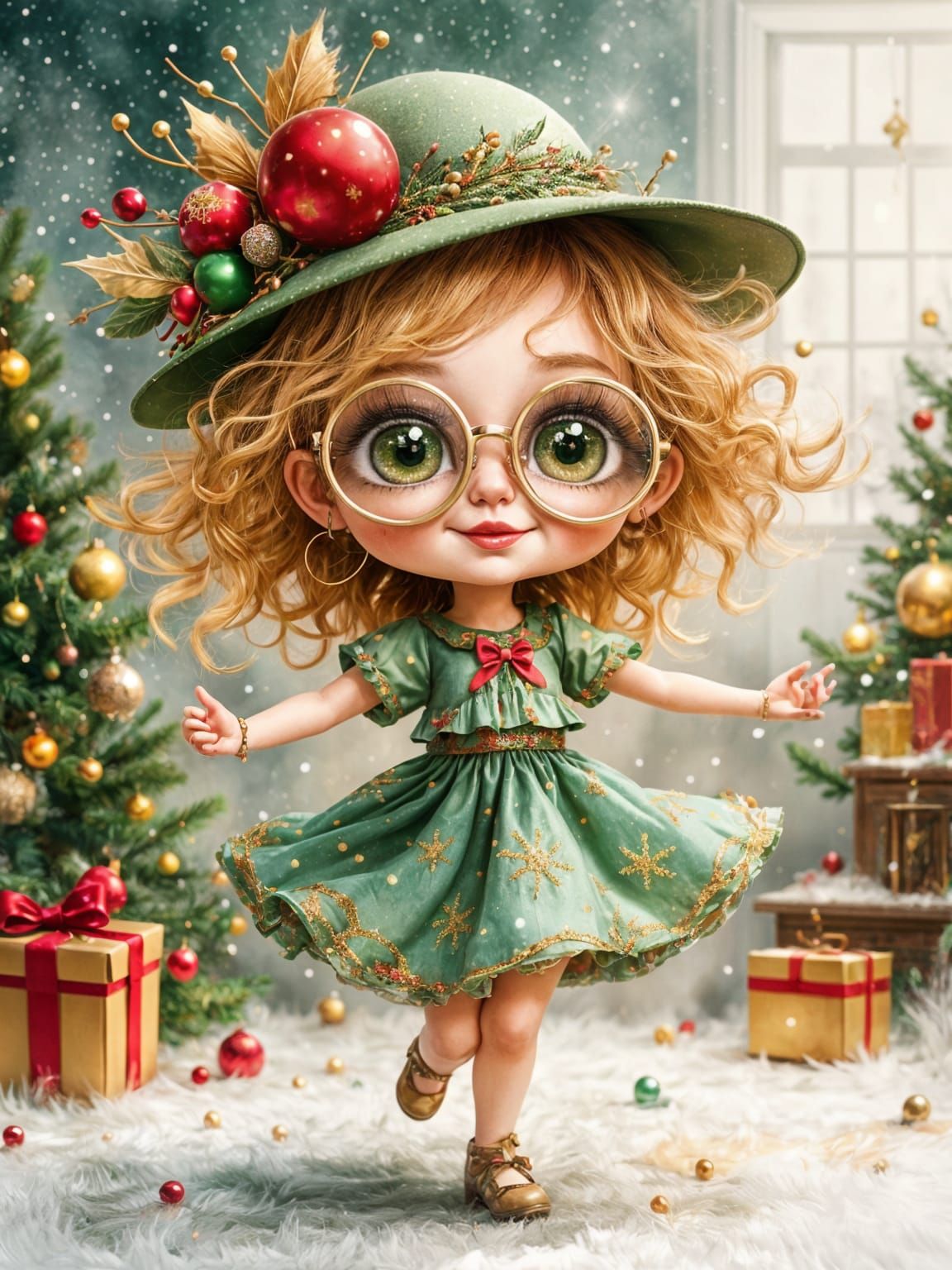 Whimsical Toddler in Christmas Watercolor Style