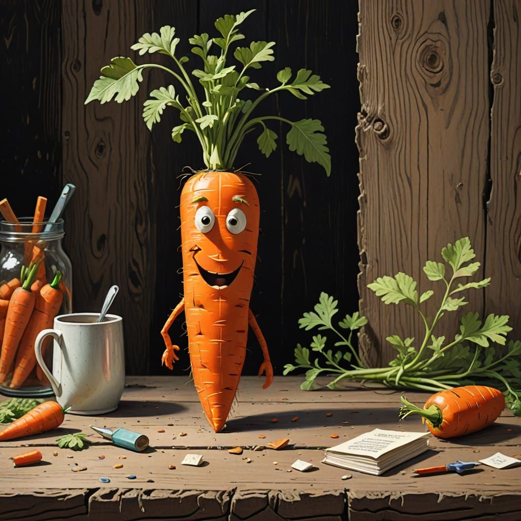 Vibrant Whimsical Carrot Still Life in Earthy Tones