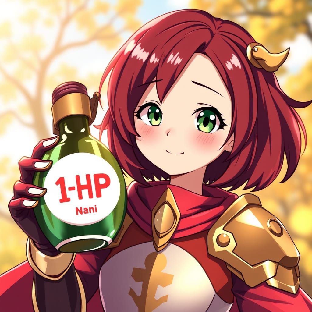 Anime Knight Woman with 1-HP Nani Bottle