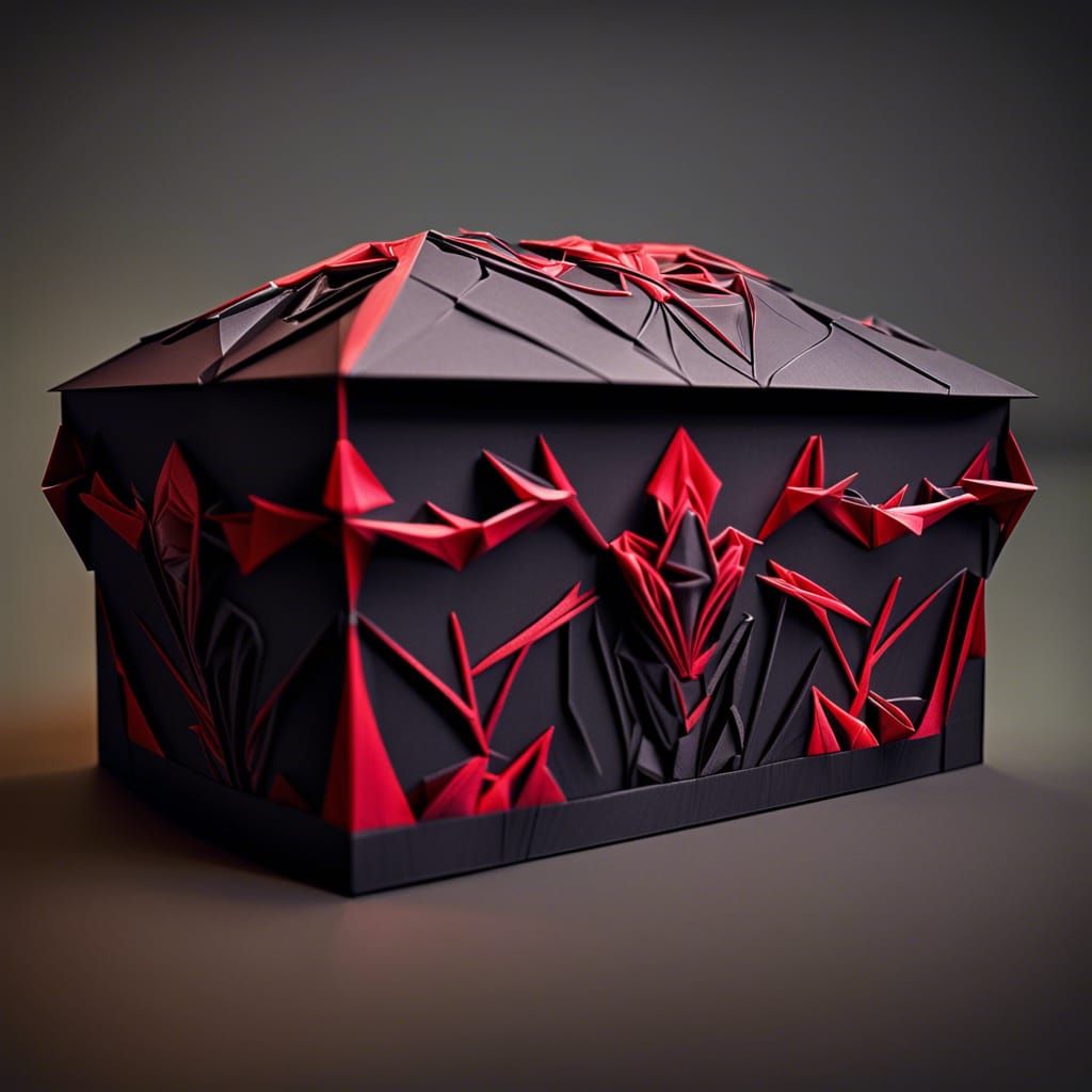 detailed vampire coffin, Origami paper folds papercraft, made of paper, stationery, 8K resolution 64 megapixels soft foc...